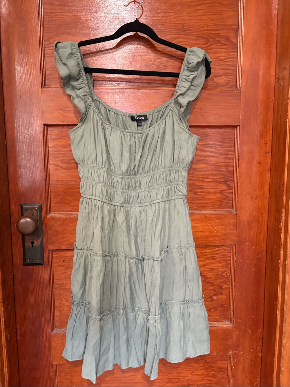 Trixxi Olive Ruffle Strap Tiered Sundress